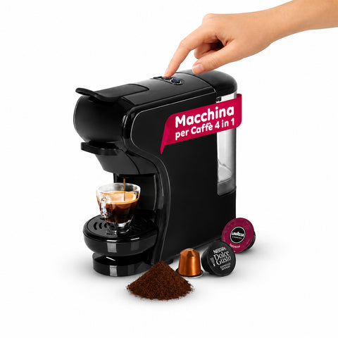 Espressomaschine 4 in 1 – Nespresso-, Dolce-Gusto- und Modo-Mio-Kapseln sowie gemahlener Kaffee, 19 bar, 1450 W, 0,6-l-Wassertank, automatische Abschaltung