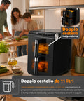 Heißluftfritteuse, 11 Liter, zwei Körbe, 2800 W, mit 13 Programmen, Touch-Steuerung und Zubehör