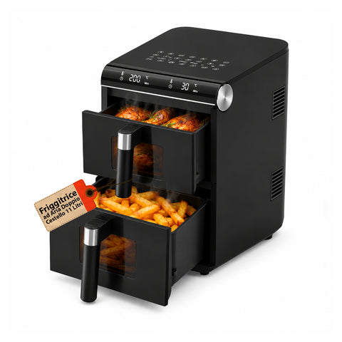 Heißluftfritteuse, 11 Liter, zwei Körbe, 2800 W, mit 13 Programmen, Touch-Steuerung und Zubehör