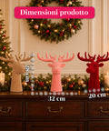 Dekorativer Hirschkopf, 3-teiliges Set, Samteffekt, 32x20x28 cm, Weihnachtsdeko zum Aufstellen