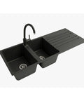 Küchenspüle mit zwei Becken, mit oder ohne Abtropffläche, weiß oder schwarz, inklusive Wasserhahn