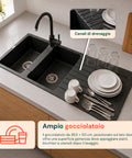 Küchenspüle mit zwei Becken, mit oder ohne Abtropffläche, weiß oder schwarz, inklusive Wasserhahn