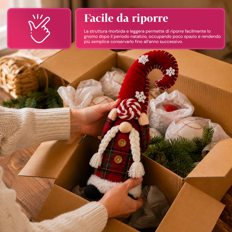 Dekorativer Weihnachtswichtel aus weichem Stoff, weihnachtliche Dekoration mit langem Hut und Schneeflocken, erhältlich in 35 und 50 cm