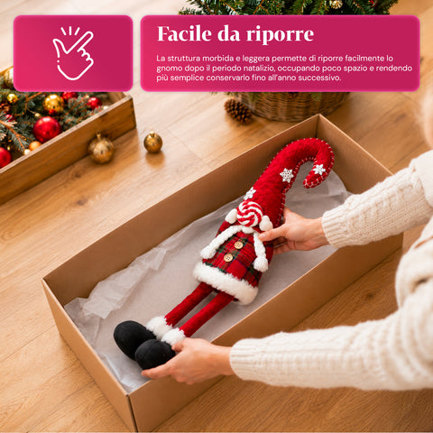 Dekorativer Weihnachtswichtel aus weichem Stoff, weihnachtliche Dekoration mit langem Hut und Schneeflocken, erhältlich in 35 und 50 cm