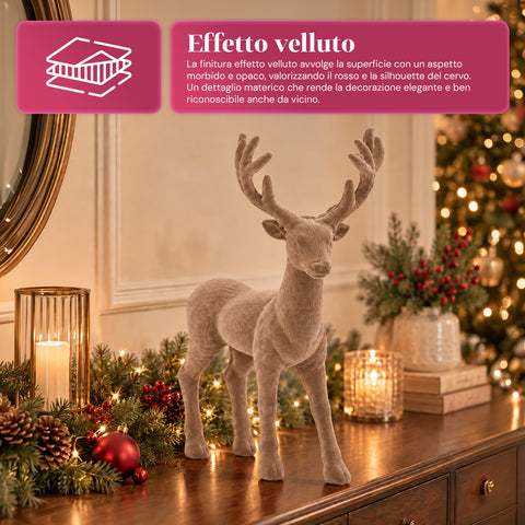 Dekorativer Hirsch 33 x 44h cm in Samtoptik, Rentierfigur im modernen Design für Zuhause, Büro und Schaufenster, Weihnachtsdekoration, 6 Farbvarianten