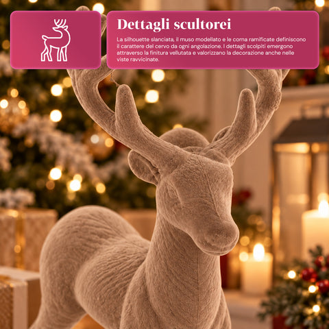 Dekorativer Hirsch 33 x 44h cm in Samtoptik, Rentierfigur im modernen Design für Zuhause, Büro und Schaufenster, Weihnachtsdekoration, 6 Farbvarianten