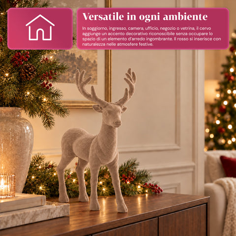 Dekorativer Hirsch 33 x 44h cm in Samtoptik, Rentierfigur im modernen Design für Zuhause, Büro und Schaufenster, Weihnachtsdekoration, 6 Farbvarianten