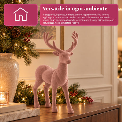 Dekorativer Hirsch 33 x 44h cm in Samtoptik, Rentierfigur im modernen Design für Zuhause, Büro und Schaufenster, Weihnachtsdekoration, 6 Farbvarianten