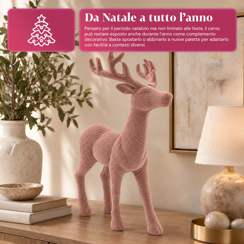 Dekorativer Hirsch 33 x 44h cm in Samtoptik, Rentierfigur im modernen Design für Zuhause, Büro und Schaufenster, Weihnachtsdekoration, 6 Farbvarianten
