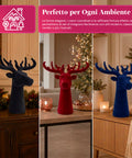 Dekorativer Hirschkopf, 3-teiliges Set, Samteffekt, 32x20x28 cm, Weihnachtsdeko zum Aufstellen
