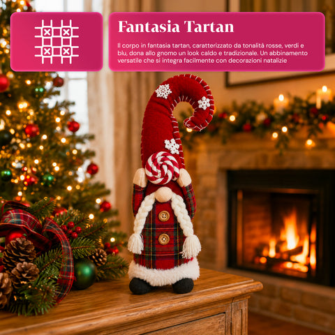 Dekorativer Weihnachtswichtel aus weichem Stoff, weihnachtliche Dekoration mit langem Hut und Schneeflocken, erhältlich in 35 und 50 cm