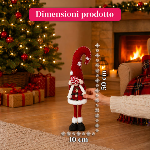 Dekorativer Weihnachtswichtel aus weichem Stoff, weihnachtliche Dekoration mit langem Hut und Schneeflocken, erhältlich in 35 und 50 cm