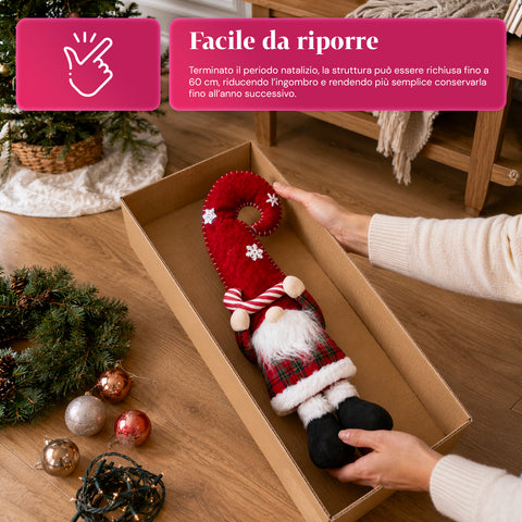 Ausziehbarer Weihnachtswichtel 80 cm mit rotem Hut und Schneeflocken – weihnachtliche Stoffdekoration im Tartan-Design mit verstellbarem Gestell