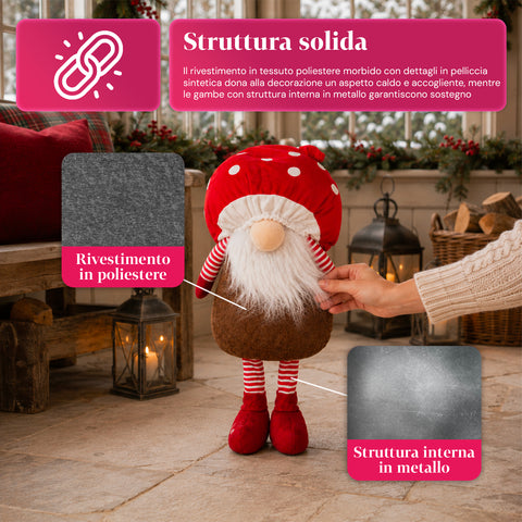Weihnachtswichtel Pilz mit Bart 50 cm, dekorativer Weihnachtsschmuck