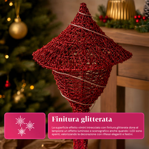 Dekorativer Weihnachtslaternenmast 90 cm mit Glitzer und LED-Leuchten –  3 Farben