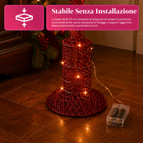 Dekorativer Weihnachtslaternenmast 90 cm mit Glitzer und LED-Leuchten –  3 Farben