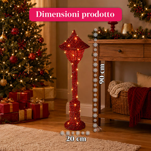 Dekorativer Weihnachtslaternenmast 90 cm mit Glitzer und LED-Leuchten –  3 Farben