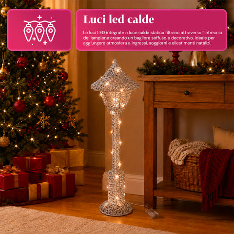 Dekorativer Weihnachtslaternenmast 90 cm mit Glitzer und LED-Leuchten –  3 Farben