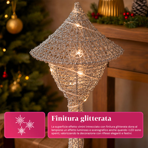 Dekorativer Weihnachtslaternenmast 90 cm mit Glitzer und LED-Leuchten –  3 Farben