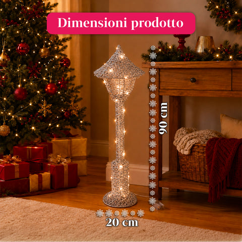 Dekorativer Weihnachtslaternenmast 90 cm mit Glitzer und LED-Leuchten –  3 Farben