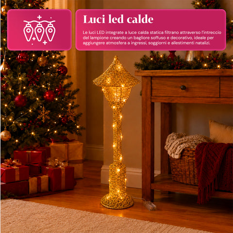 Dekorativer Weihnachtslaternenmast 90 cm mit Glitzer und LED-Leuchten –  3 Farben