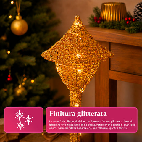 Dekorativer Weihnachtslaternenmast 90 cm mit Glitzer und LED-Leuchten –  3 Farben