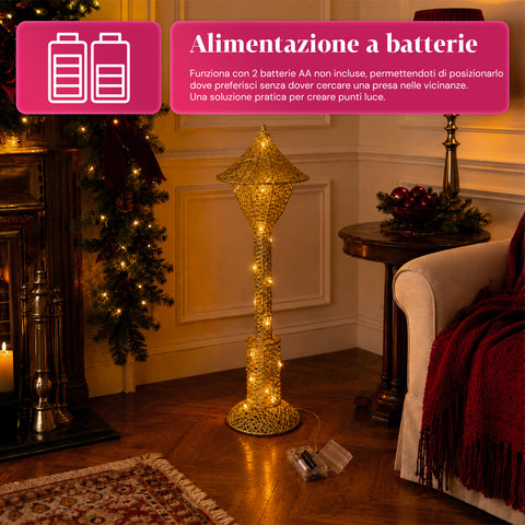 Dekorativer Weihnachtslaternenmast 90 cm mit Glitzer und LED-Leuchten –  3 Farben