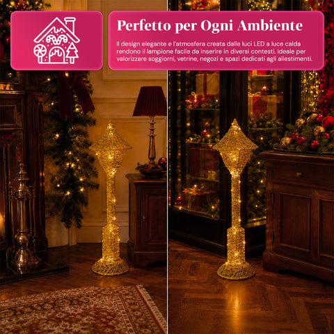 Dekorativer Weihnachtslaternenmast 90 cm mit Glitzer und LED-Leuchten –  3 Farben