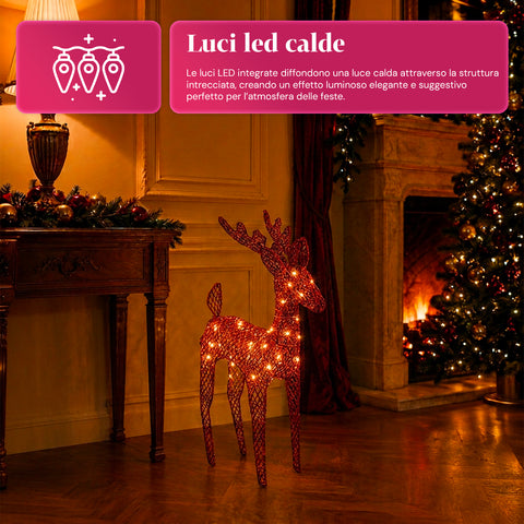 Leuchtendes Rentier 90 cm mit Glitzer und warmweißen LEDs | Weihnachtliche Dekoration aus Weide - 2 Ausführungen, 3 Farben