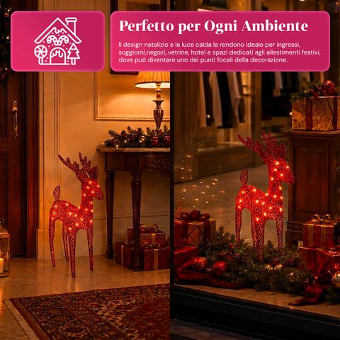 Leuchtendes Rentier 90 cm mit Glitzer und warmweißen LEDs | Weihnachtliche Dekoration aus Weide - 2 Ausführungen, 3 Farben