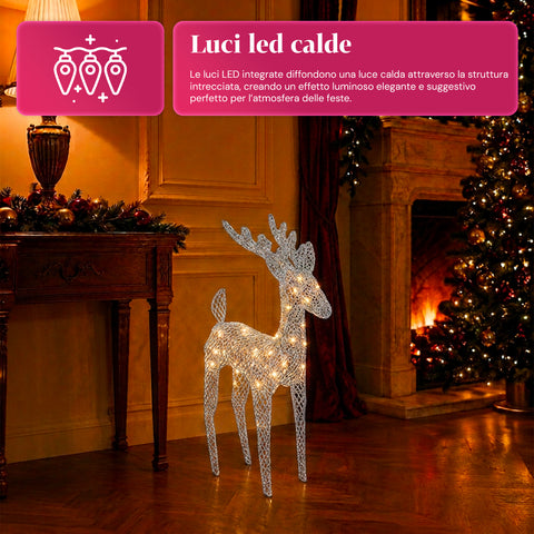 Leuchtendes Rentier 90 cm mit Glitzer und warmweißen LEDs | Weihnachtliche Dekoration aus Weide - 2 Ausführungen, 3 Farben