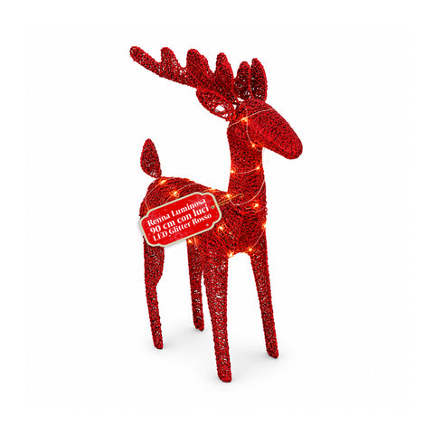 Leuchtendes Rentier 90 cm mit Glitzer und warmweißen LEDs | Weihnachtliche Dekoration aus Weide - 2 Ausführungen, 3 Farben
