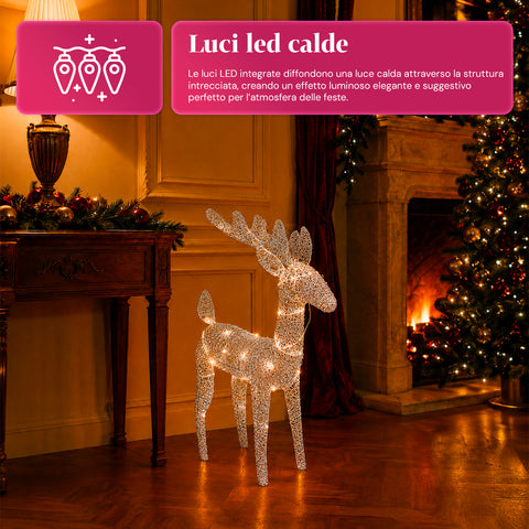 Leuchtendes Rentier 90 cm mit Glitzer und warmweißen LEDs | Weihnachtliche Dekoration aus Weide - 2 Ausführungen, 3 Farben