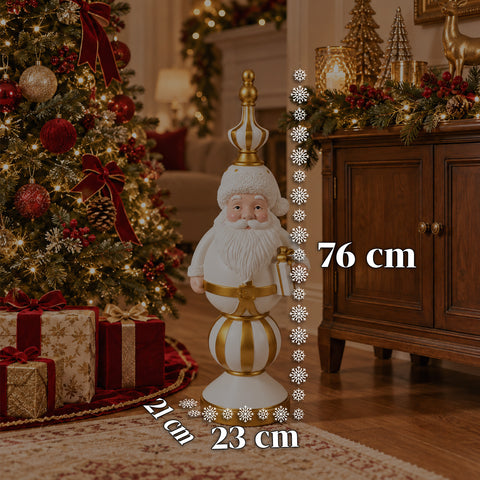 Weihnachtsfigur, 76 cm, aus Harz, Dekoration mit Weihnachtsmann und Nussknacker-Soldat, Weiß oder Rot