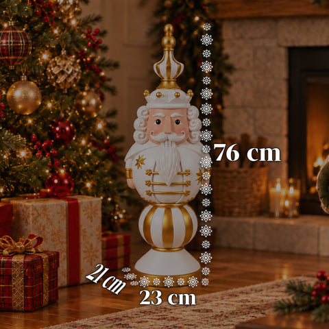 Weihnachtsfigur, 76 cm, aus Harz, Dekoration mit Weihnachtsmann und Nussknacker-Soldat, Weiß oder Rot