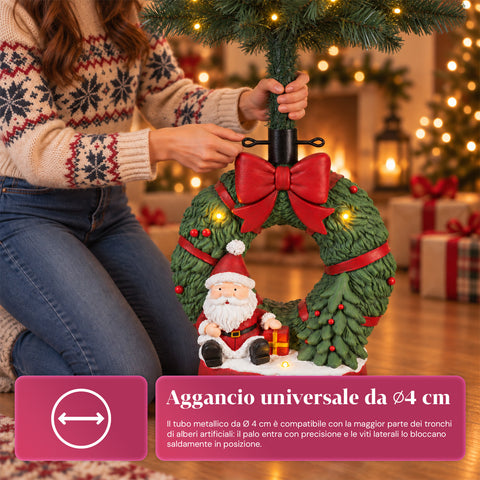 Dekorativer Christbaumständer, 10 Motive, aus Eisen und Magnesium, universelle Befestigung, für Bäume bis 210 cm, 2 Modelle mit LED-Leuchten