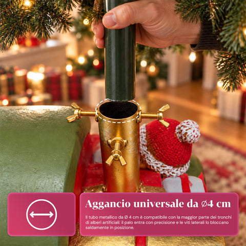 Dekorativer Christbaumständer, 10 Motive, aus Eisen und Magnesium, universelle Befestigung, für Bäume bis 210 cm, 2 Modelle mit LED-Leuchten