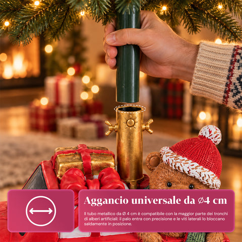 Dekorativer Christbaumständer, 10 Motive, aus Eisen und Magnesium, universelle Befestigung, für Bäume bis 210 cm, 2 Modelle mit LED-Leuchten