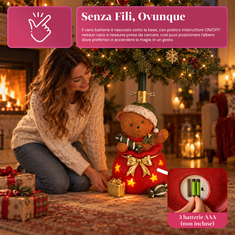 Dekorativer Christbaumständer, 10 Motive, aus Eisen und Magnesium, universelle Befestigung, für Bäume bis 210 cm, 2 Modelle mit LED-Leuchten