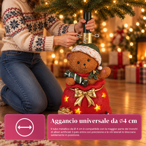 Dekorativer Christbaumständer, 10 Motive, aus Eisen und Magnesium, universelle Befestigung, für Bäume bis 210 cm, 2 Modelle mit LED-Leuchten