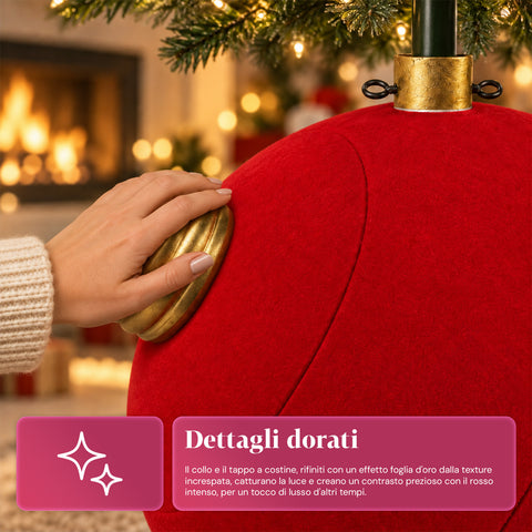 Weihnachtsbaumständer in Form einer großen Kugel mit Samteffekt, 41x41x44 cm, für Bäume bis 180 cm – Baumständer-Abdeckung mit Ø-4-cm-Halterung, Bordeauxrot und Grün