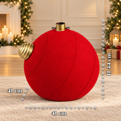 Weihnachtsbaumständer in Form einer großen Kugel mit Samteffekt, 41x41x44 cm, für Bäume bis 180 cm – Baumständer-Abdeckung mit Ø-4-cm-Halterung, Bordeauxrot und Grün