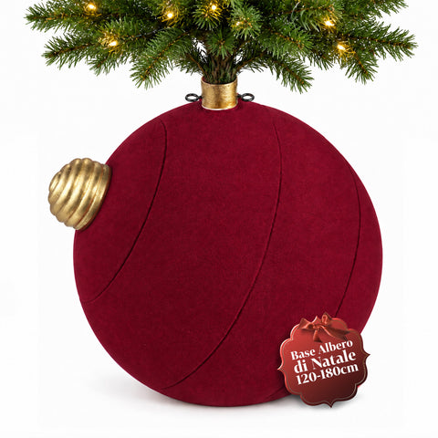 Weihnachtsbaumständer in Form einer großen Kugel mit Samteffekt, 41x41x44 cm, für Bäume bis 180 cm – Baumständer-Abdeckung mit Ø-4-cm-Halterung, Bordeauxrot und Grün