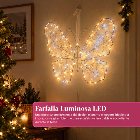 Weiße LED-Leucht-Schmetterlingsdekoration 50x40 cm – dekorative Eisenlampe mit goldenem Draht, warm- und kaltweißen Lichtern, USB-Stromversorgung und Haken