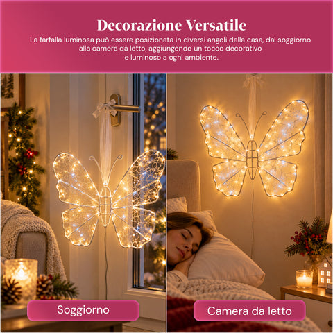 Weiße LED-Leucht-Schmetterlingsdekoration 50x40 cm – dekorative Eisenlampe mit goldenem Draht, warm- und kaltweißen Lichtern, USB-Stromversorgung und Haken