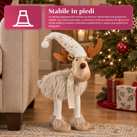 Großes Weihnachtsrentier 63 cm aus weichem Plüsch – Weihnachtsdekoration mit beschwerten Beinen | 4 Farben