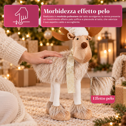 Großes Weihnachtsrentier 63 cm aus weichem Plüsch – Weihnachtsdekoration mit beschwerten Beinen | 4 Farben