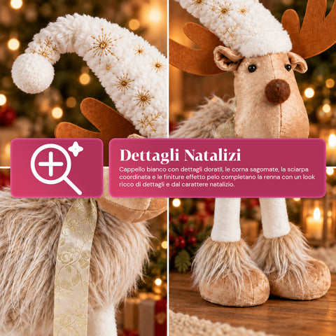 Großes Weihnachtsrentier 63 cm aus weichem Plüsch – Weihnachtsdekoration mit beschwerten Beinen | 4 Farben