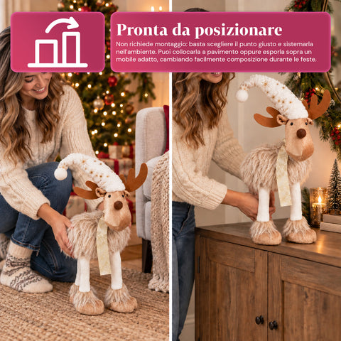 Großes Weihnachtsrentier 63 cm aus weichem Plüsch – Weihnachtsdekoration mit beschwerten Beinen | 4 Farben