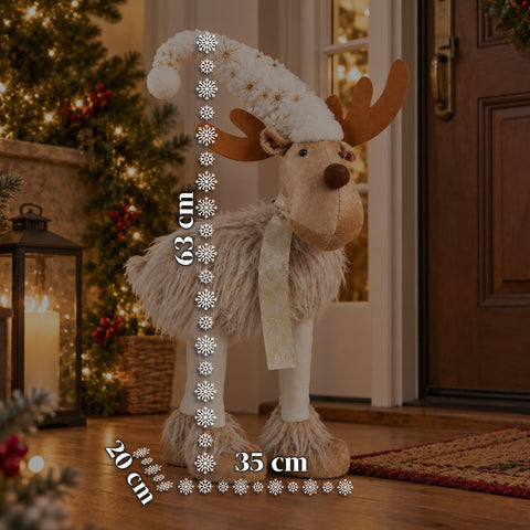 Großes Weihnachtsrentier 63 cm aus weichem Plüsch – Weihnachtsdekoration mit beschwerten Beinen | 4 Farben